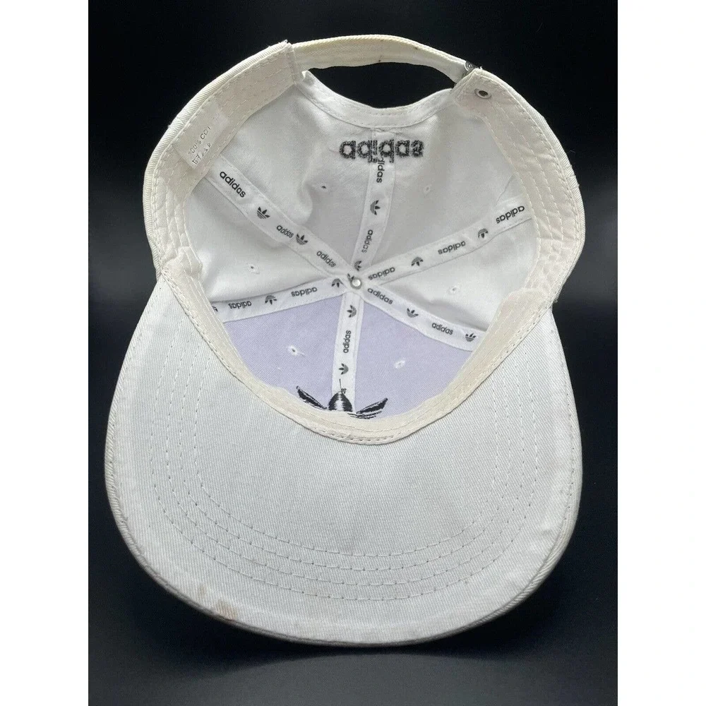 Adidas Hat Cap Strapback White Black Trefoil Logo Spell Out Adjustable Mens - Picture 4 of 5